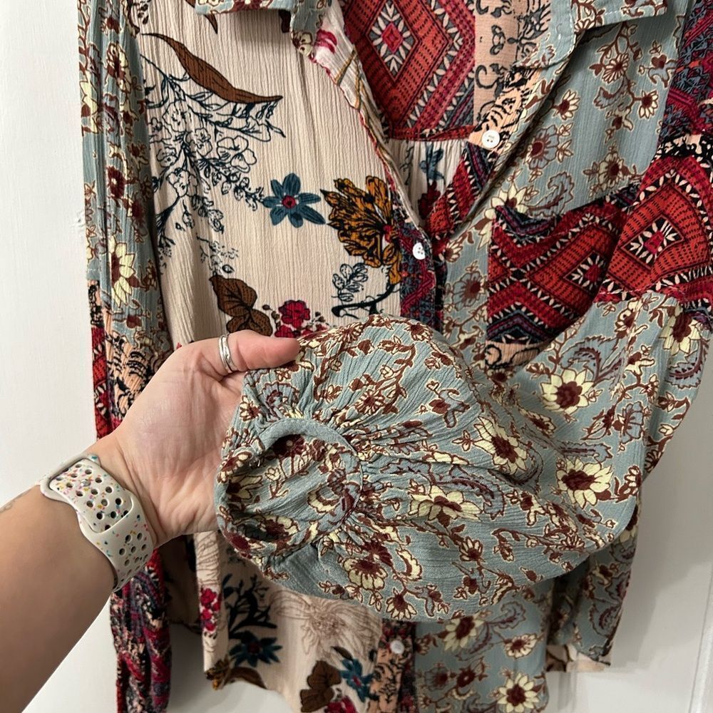 Umgee Multicolor Patchwork Button-Down Blouse - Picture 5 of 6